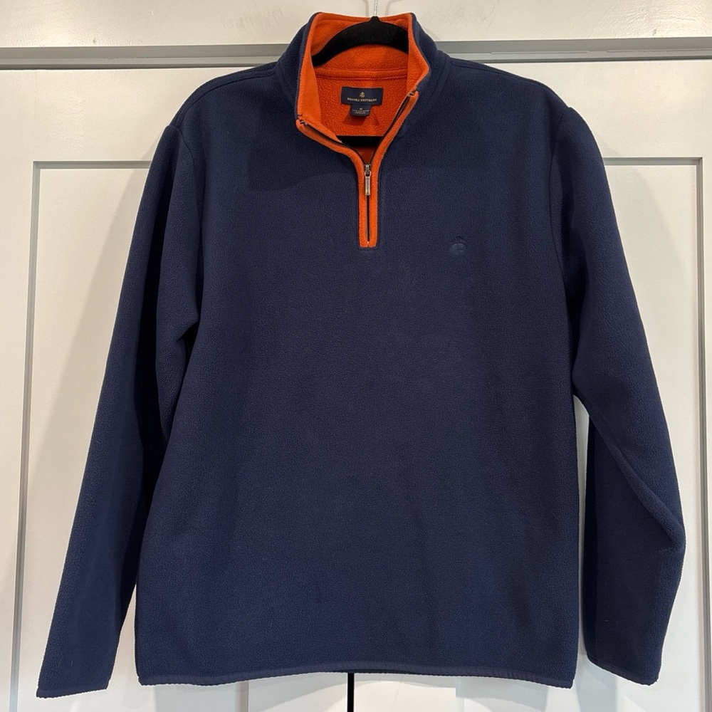 Brooks Brothers Men's Blue Fleece Quarter Zip Pullover Sweater Size Medium Logo